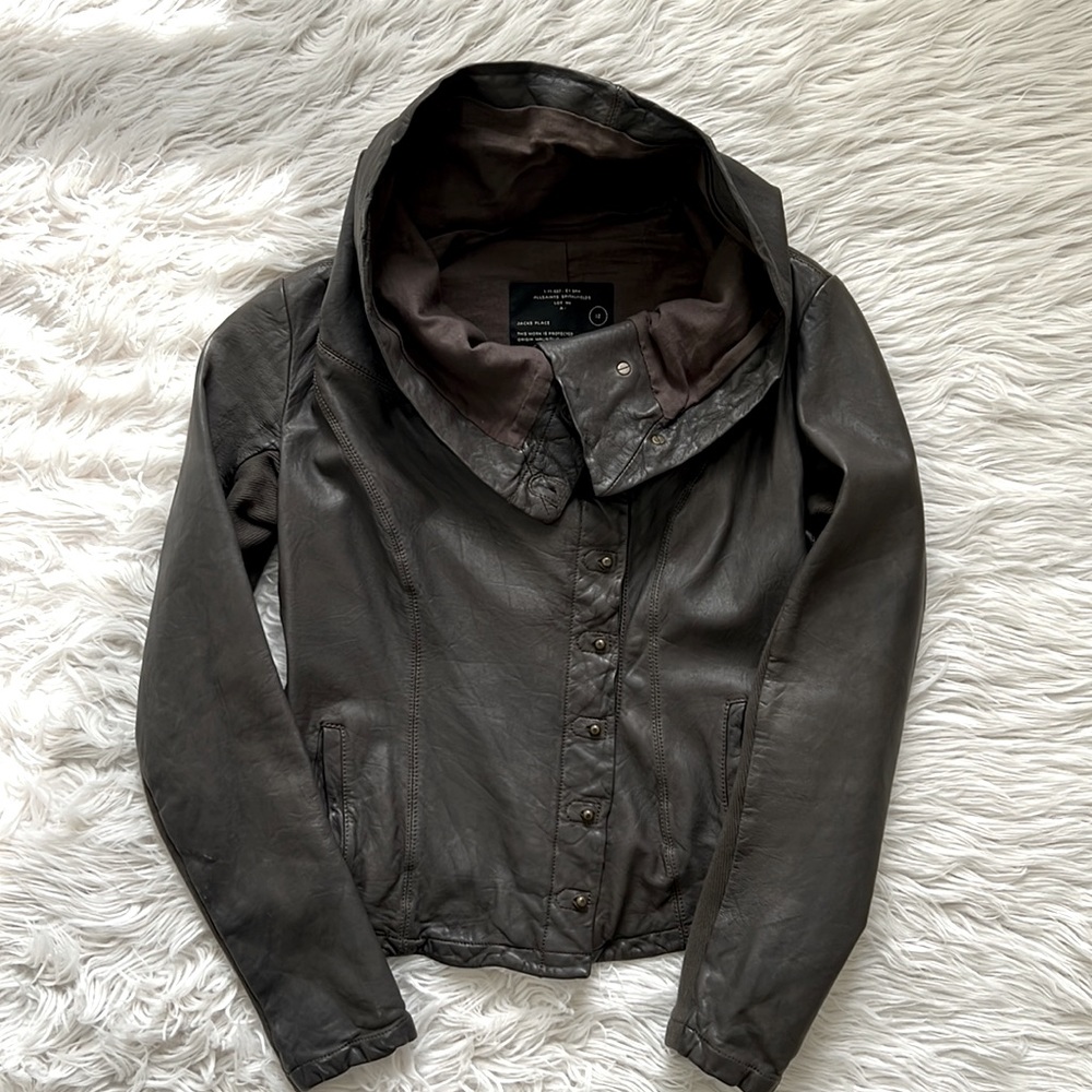 AllSaints women’s Kato brown leather jacket